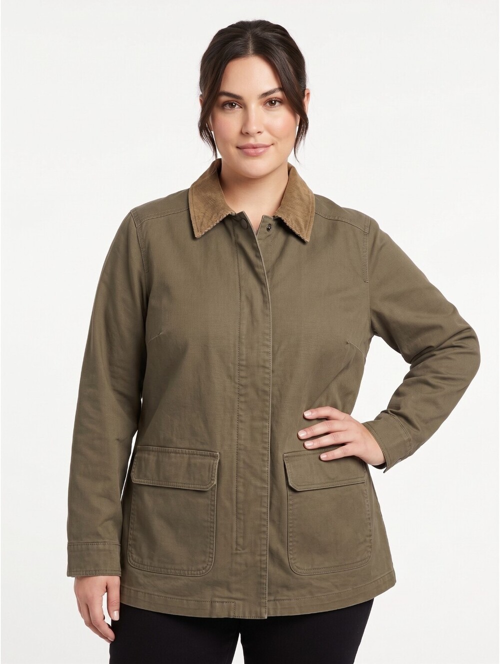 Town & Country Womens Jacket Olive Green Utility Barn Corduroy Collar Size XXL
